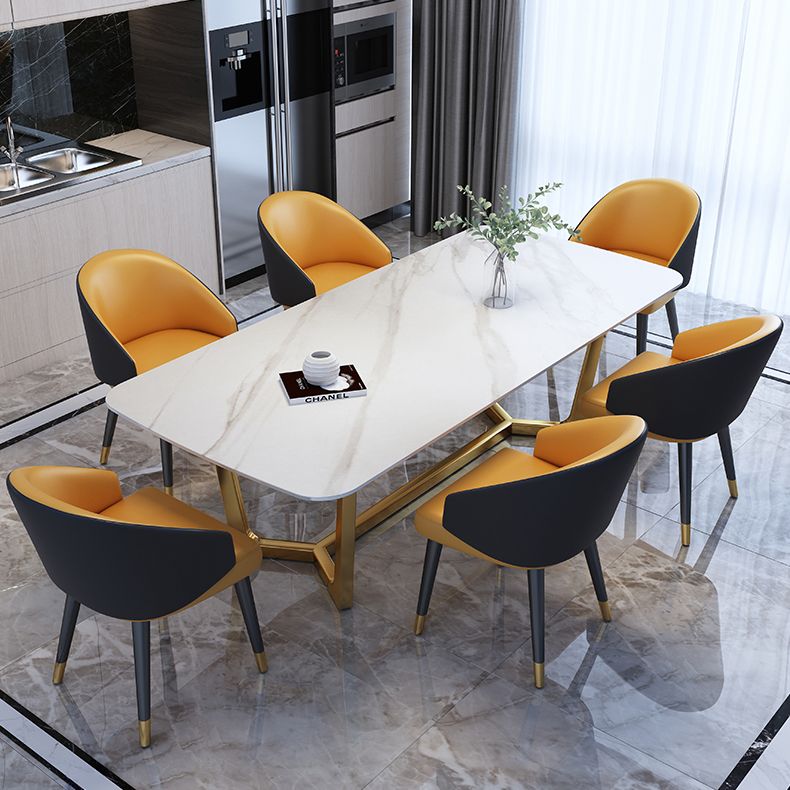 Luxury Sintered Stone Top Table Rectangle Table with Gold Trestle Base