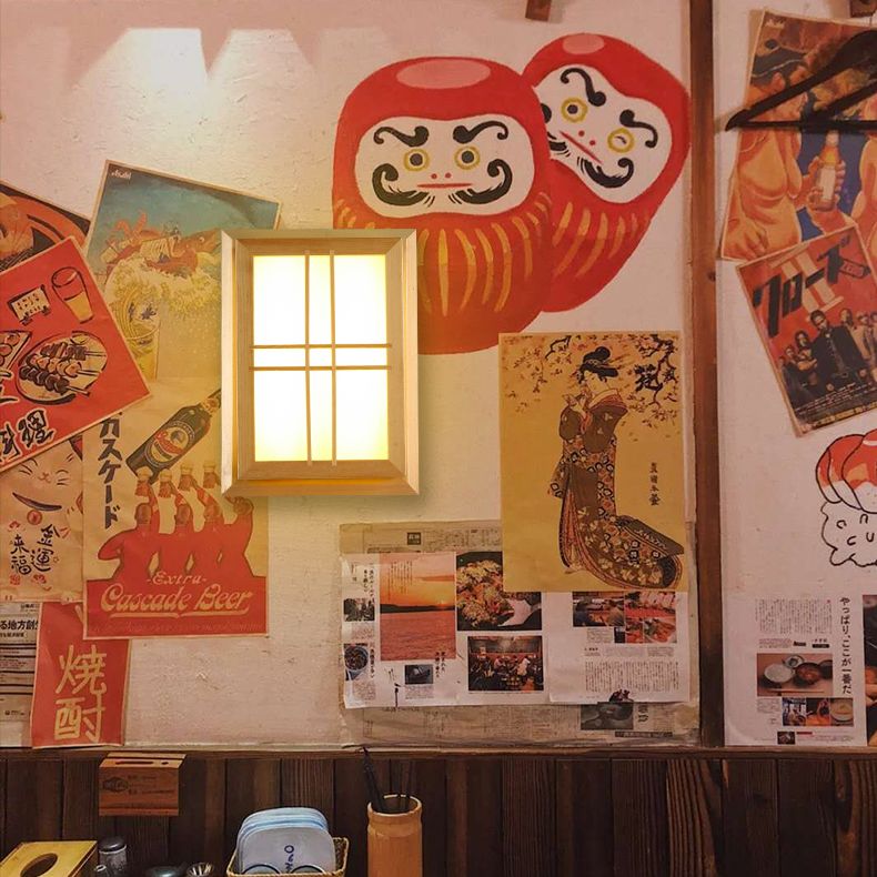 Rectangular Wood Wall Light Japanese 1-Light Wall Mount Light for Dining Room