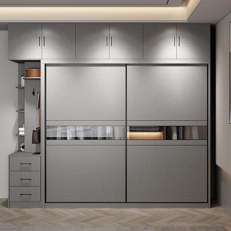 Contemporary Wooden Wardrobe Gray Colour Wardrobe Closet with Sliding Door