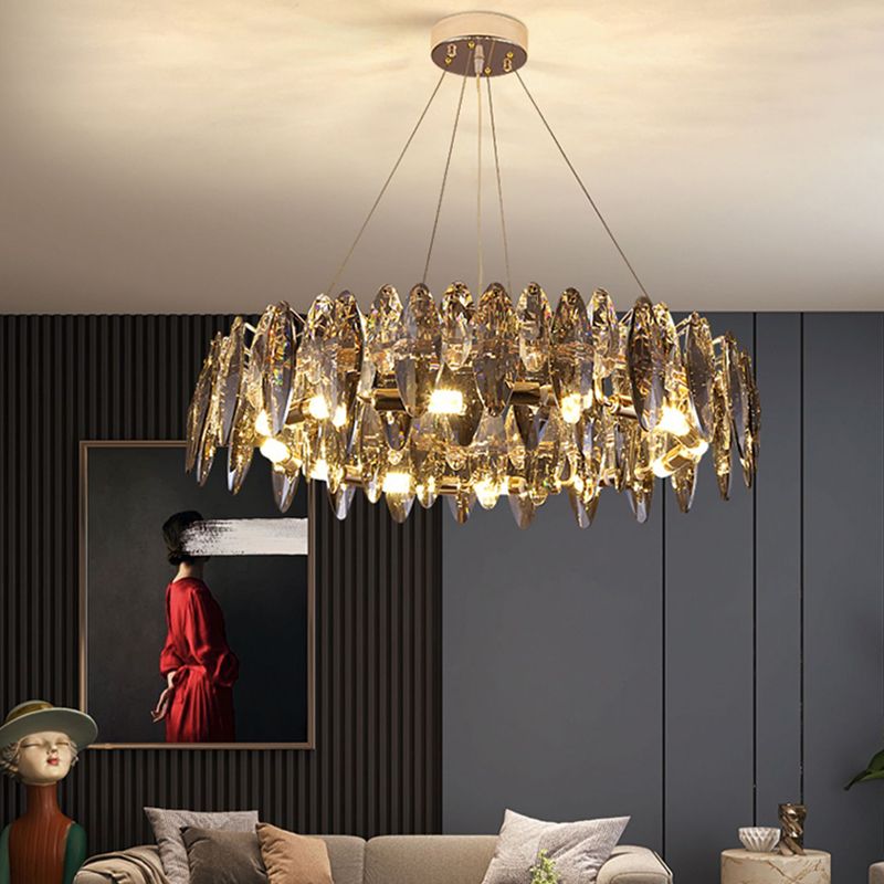 Modern Style Wheel Shape Pendant Chandeliers Crystal Chandelier Lights in Grey