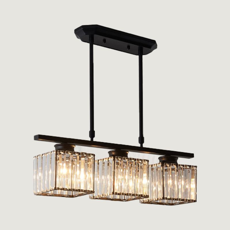 Contemporary Island Light Fixture Crystal Square Shade Hanging Light for Dining Table