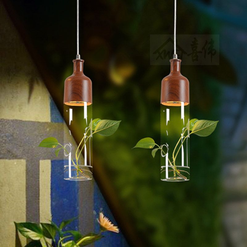 1 Light Clear Glass Pendant Light Industrial Brown Wine Bottle Restaurant LED Suspension Lighting
