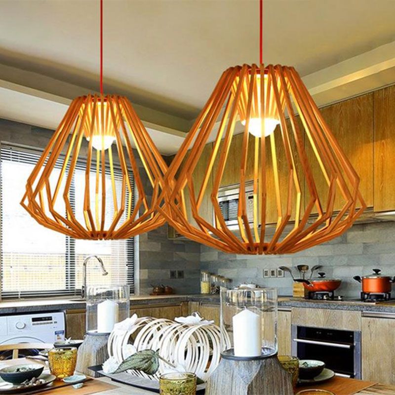 Salle à manger Diamond Cafe Pendant Light Wood 1 tête de style asiatique