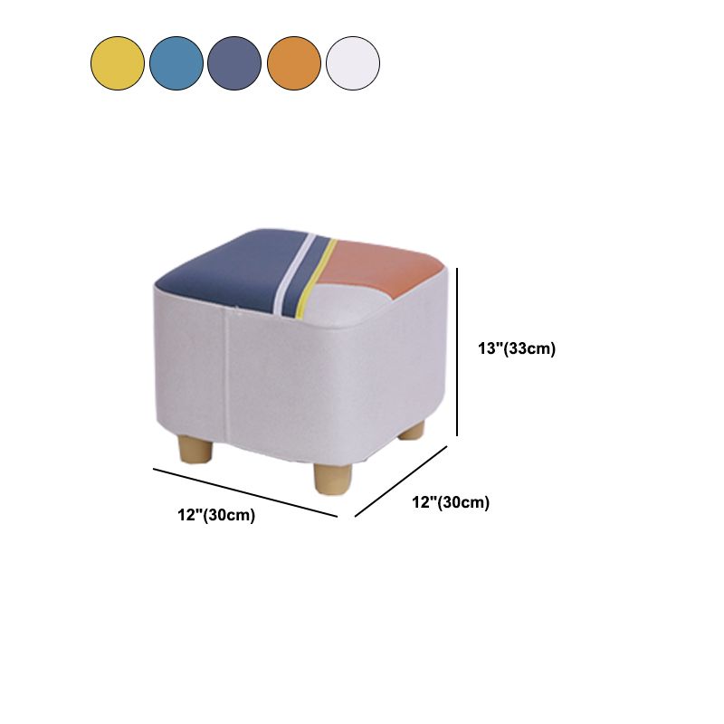 Contemporary Pouf Ottoman Fabric Upholstered Patchwork Solid Wood Frame Square Ottoman