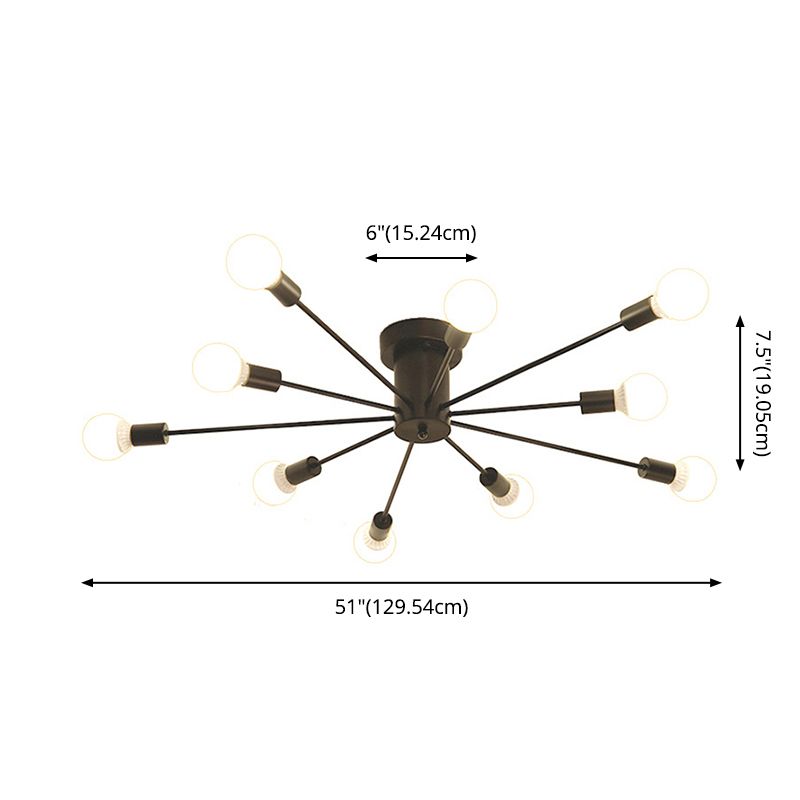 Sputnik Design Semi Flush Mount Lighting Minimalistic Metal Semi Flush Ceiling Light