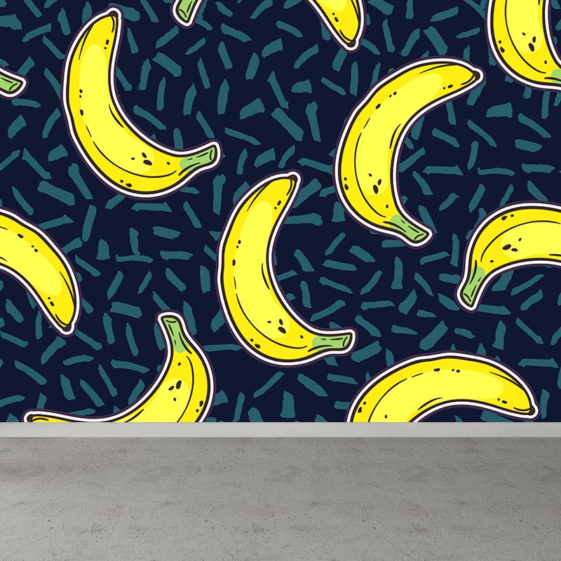 Banana Pattern Mural Wallpaper Yellow Contemporary Wall Covering for Boys Bedroom