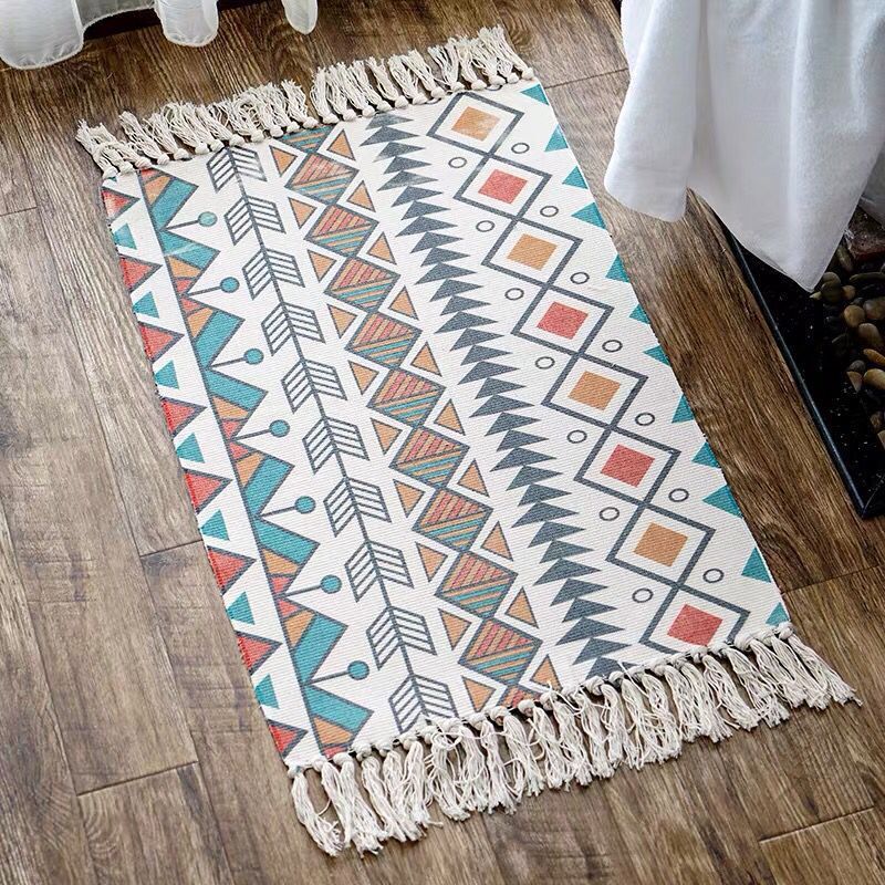 Uniek geometrisch tapijt multicolor eclectisch tapijt katoenen huisdiervriendelijk tapijt met kwastje voor grote kamer