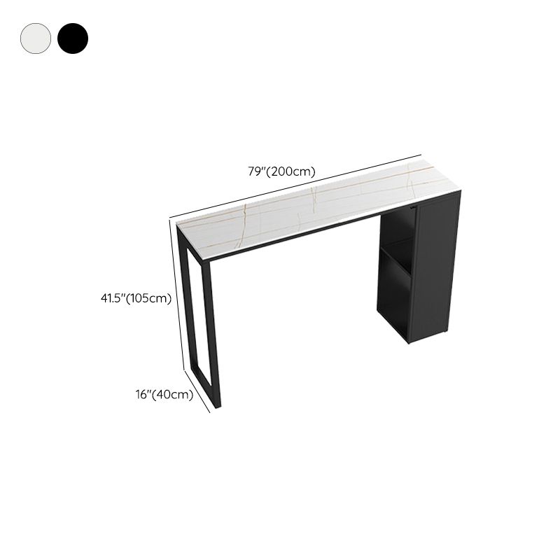 Pedestal Sintered Stone Bar Table Modern Dining Table with Storage Shelves