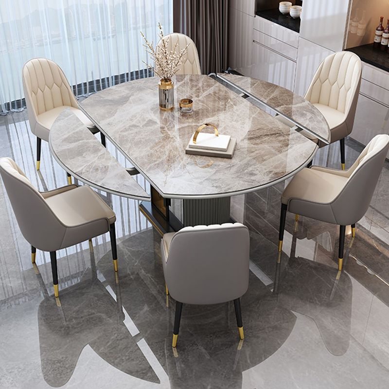 5/7 Pcs Contemporary Stone Round Shape Dinette Table with Upholstered Chair