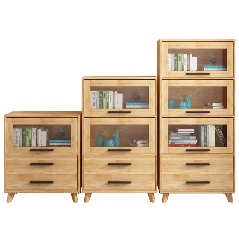Rectangle Contemporary Natural Cabinet with Glass Doors and Drawers