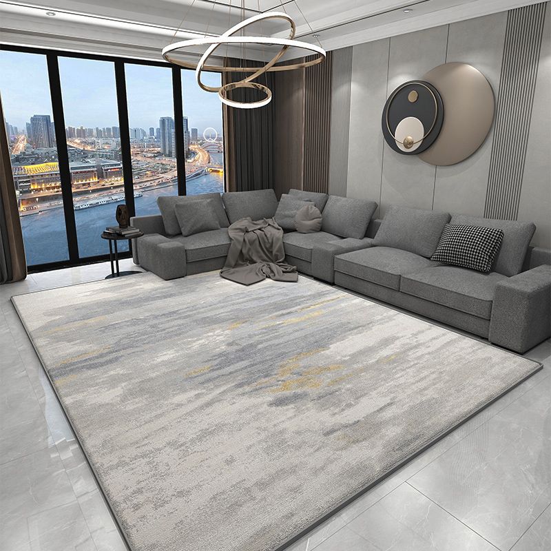 Grey Geometric Print Rug Modern Polyester Area Rug Stain Resistant Carpet for Home Decor