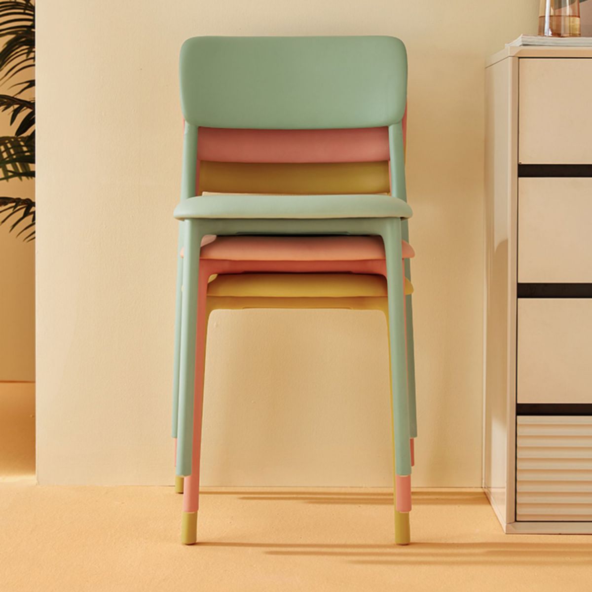 Modern Armless Dining Chairs Plastic Open Back Dining Chairs for Dining Room