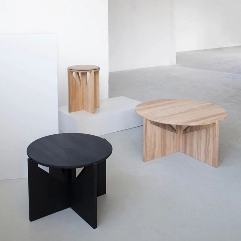 Solid Wood Coffee Table Contemporary Round Coffee or End Table in Black and Natural