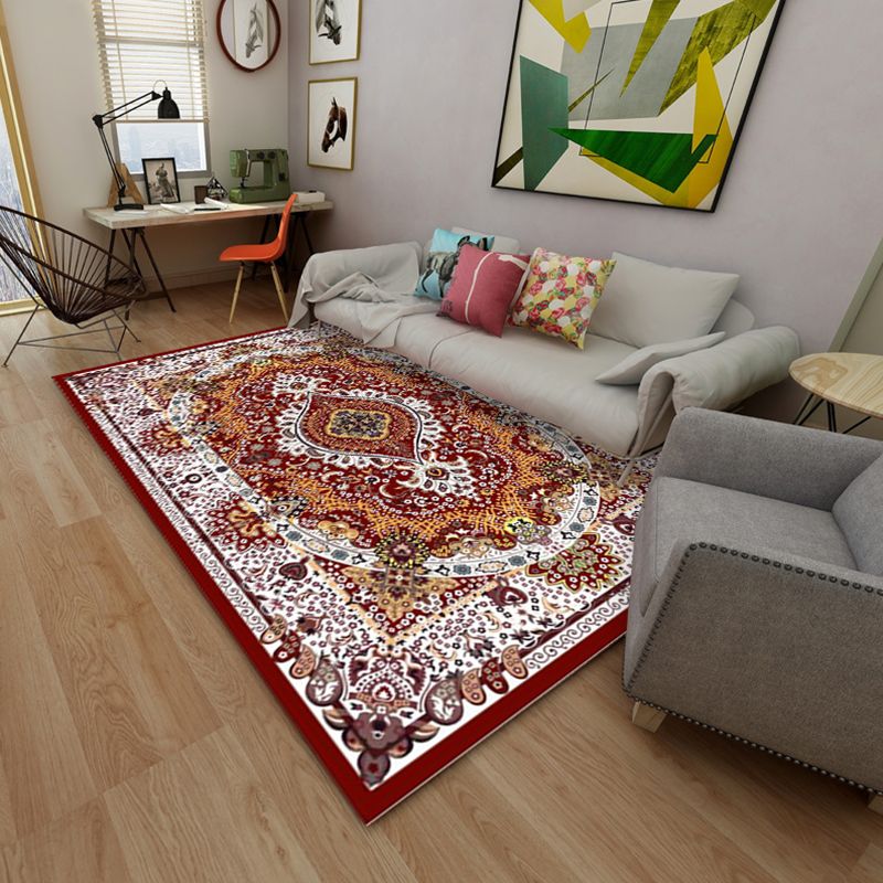 Moroccan Medallion Print Rug Polyester Indoor Carpet Non-Slip Backing Area Rug for Living Room