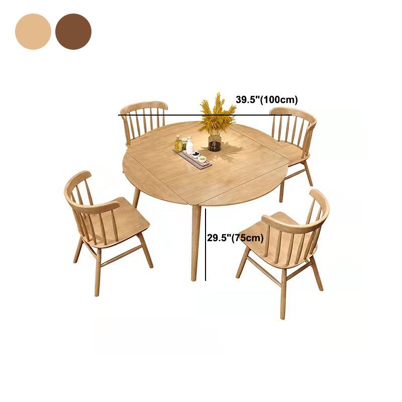 Drop-Leaf Dining Table Rubberwood Solid Wood Dining Table with 4 Legs