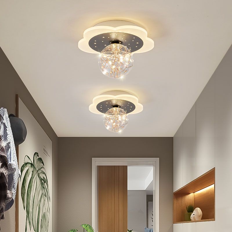 Nordic Style Geometric Ceiling Light Glass Gypsophila Flush Mount Light for Bedroom