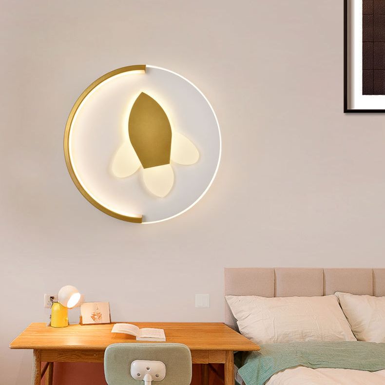 Cartoon Round Wall Sconce Lighting Metal Kids Bedroom LED Wall Light Fixture
