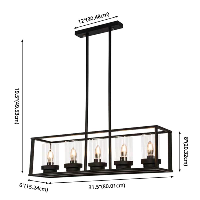 Glass Island Linear Pendant Industrial-Style Black Dinning Room Island Pendant Chandelier