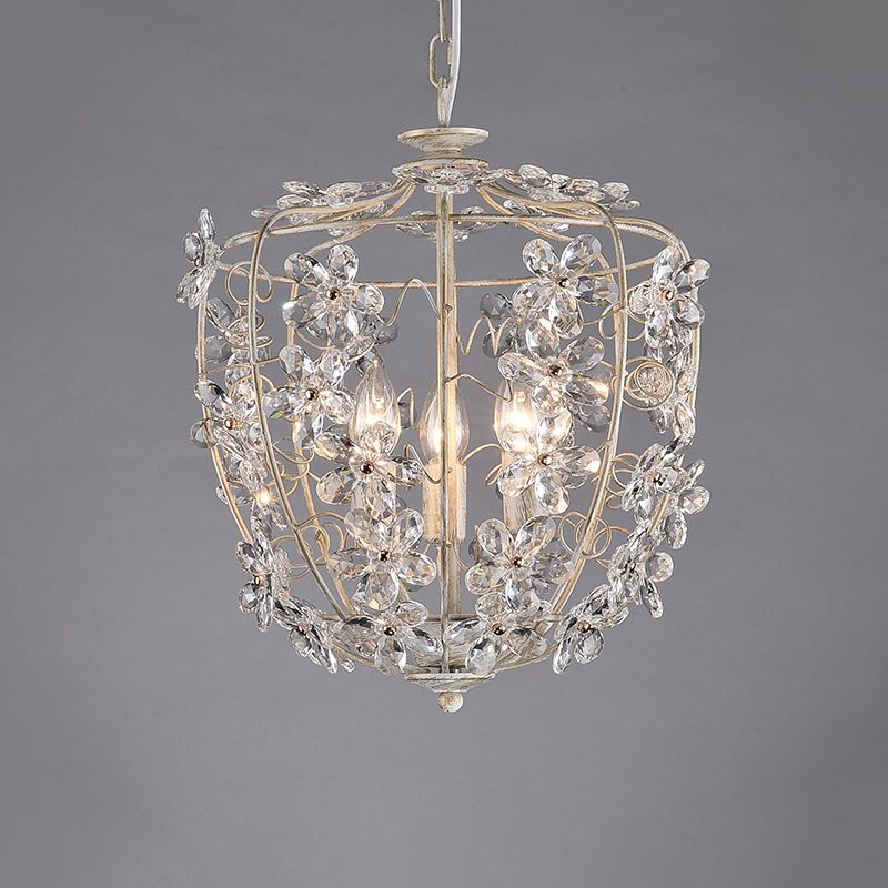 Lámpara de araña de canasta de flores de cristal Nordic 3 bulbos de iluminación blanca y colgante de oro para comedor