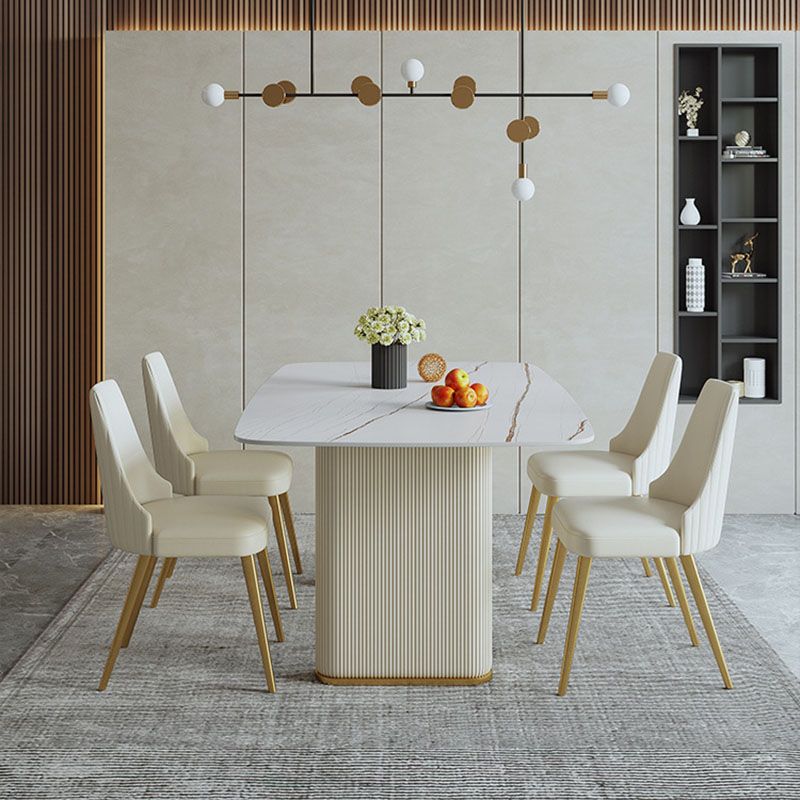 Stone Top Dining Table Contemporary Rectangle Table with Sled Base