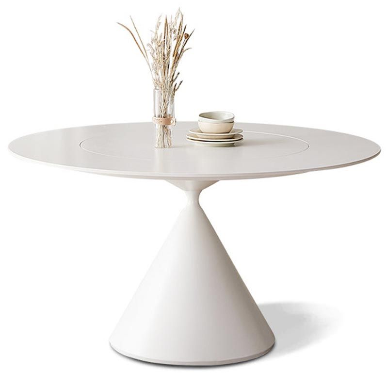Round Stone Dining Table Modern White-black Furniture with Pedestal Base for Home