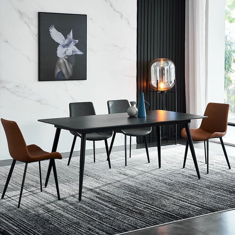 Contemporary Rectangle Dining Table Sintered Stone Table with 4 Legs for Home Kitchen Dinner