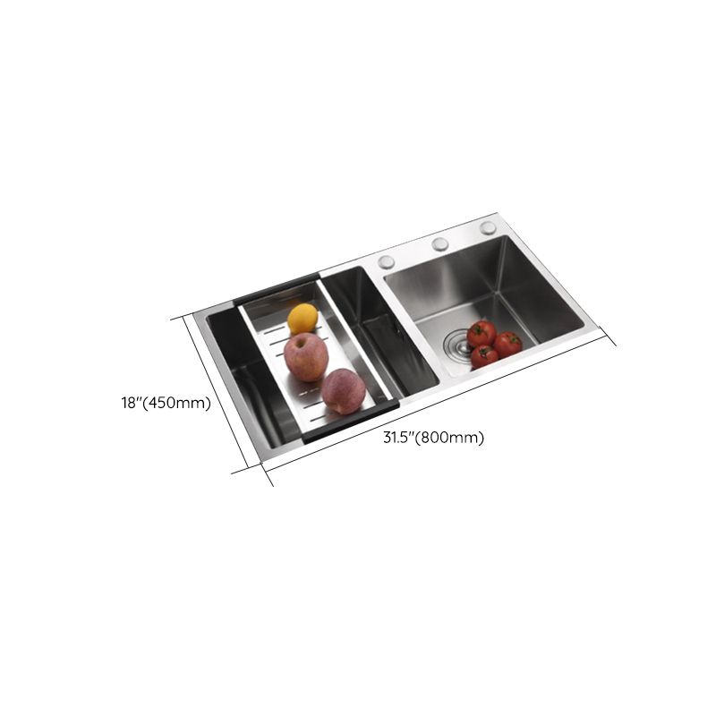 Stainless Steel Double Sink Kitchen Sink 3 Holes Drop-In Sink with Drain Assembly