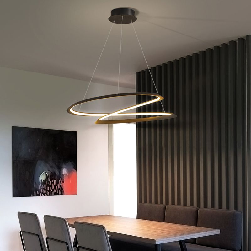 Minimalist Linear Chandelier Metal Black LED Chandelier Pendant for Living Room