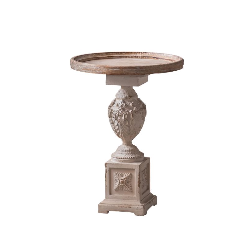 Pedestal Distressed Round Sofa Side Accent Table Rustic Side End Table in White