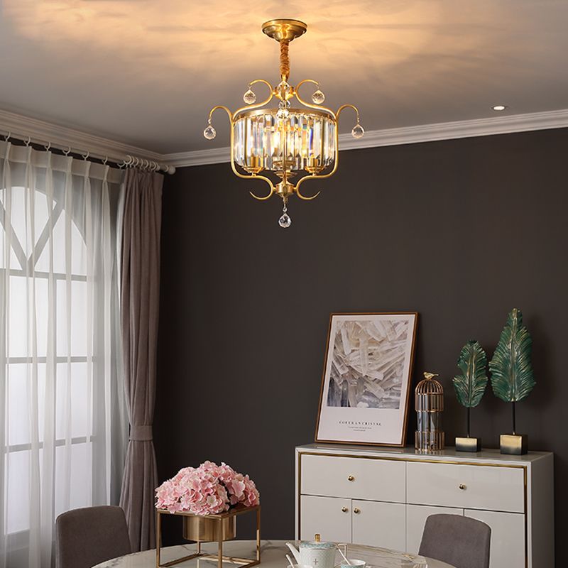 Lámpara de lámpara de lámpara de latón modernismo 4 luces tres barras de cristal lateral luz colgante