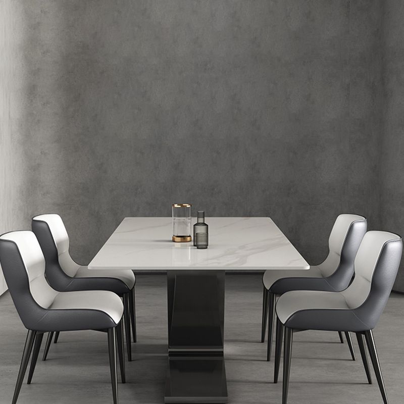 Modern Sintered Stone Dining Table Set with Rectangle Table and Metal Base Formal Dining Set