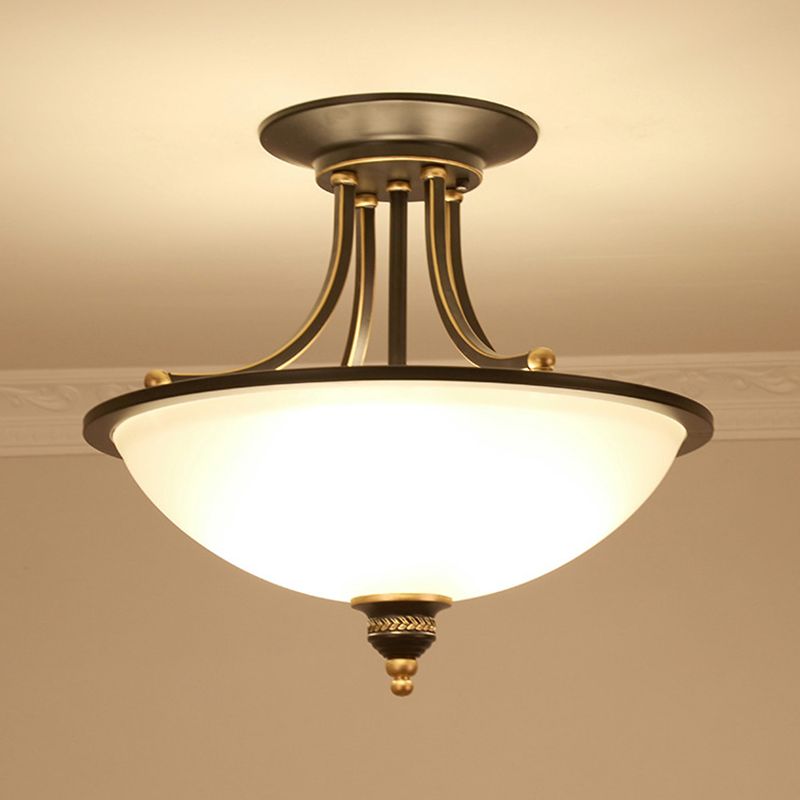 3 Heads Ceiling Lighting Traditional Bowl Frosted Glass Chandelier Light Fixture for Dining Room