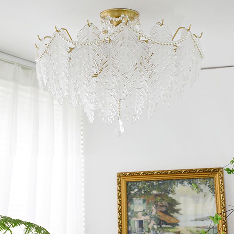 Lampada a soffitto a forma di piuma moderna gamma di ferro con paralume in vetro per lo studio