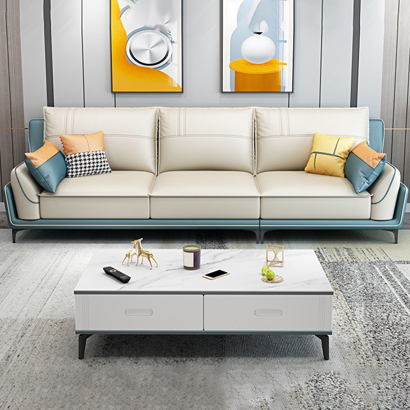 Scandinavian Faux Leather Sectional in Beige 35.43" Tall Sectional