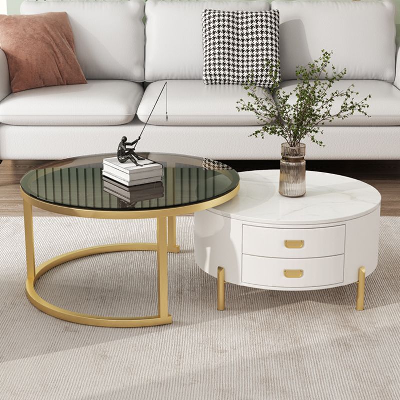 Modern Wooden 4 Legs 2 Coffee Table with Storage Round Table