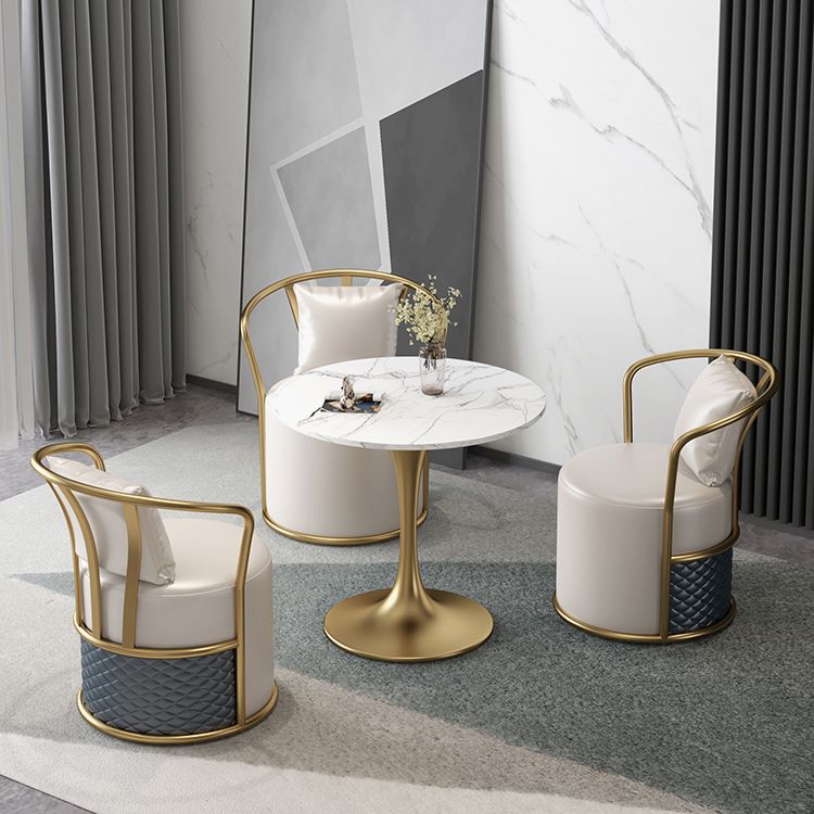 Glam Dinette Set with Leather Chairs 1/4/5 Pieces Glossy White Stone Dining Table Set