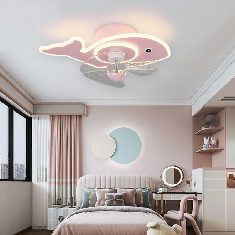 Children Ceiling Fan Light LED Ceiling Mount Lamp with Acrylic Shade for Bedroom