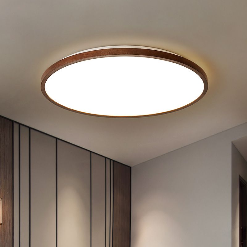 Walnut Wood Geometric Flush Mounted Light Modern Dark Brown LED Flush Light Fixture