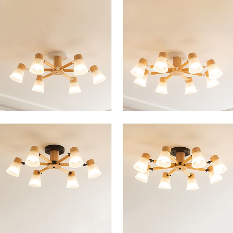 3/6/8-Light Modernism Beige Flush Mount Lighting Shaded Wooden Ceiling Light