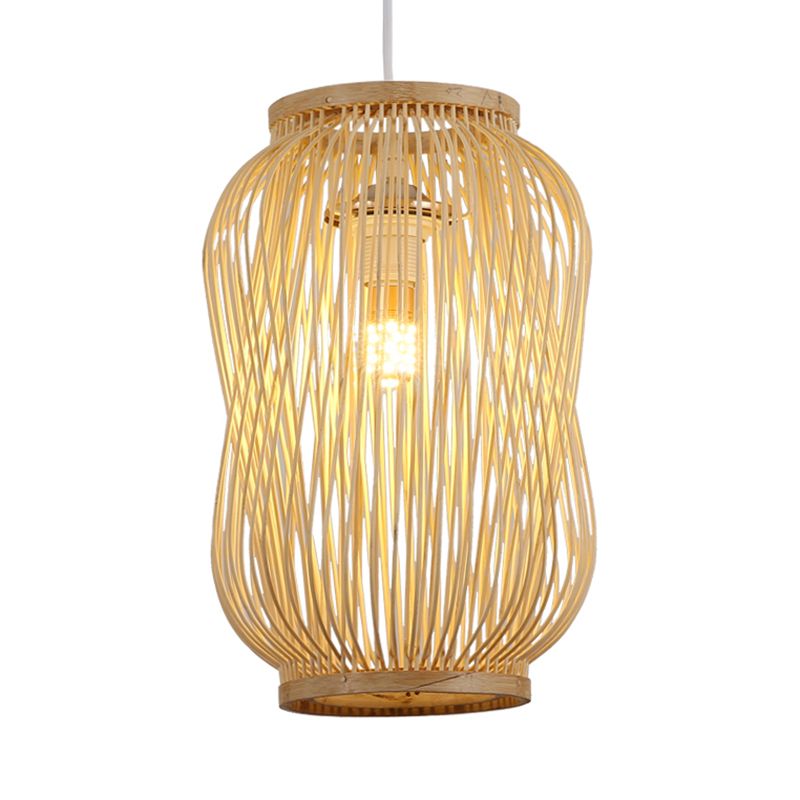 Lámpara de techo de diseño de linterna de estilo modernista Bambú 1 Bulbo Interior Luz colgante en beige