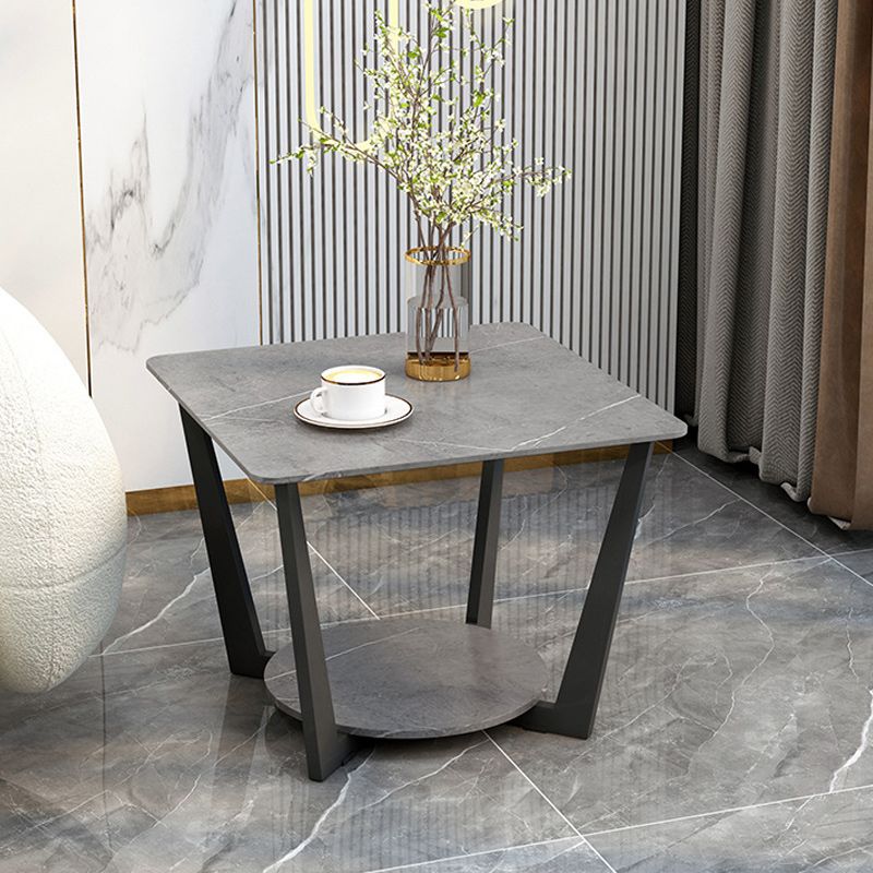 Contemporary Cross Legs End Table Square Slate Top End Table with Shelf