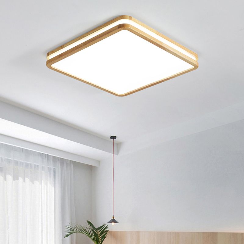 Modern Rectangle Shape Ceiling Light Wood 1 Light LED Flush Mount Light for Bedroom