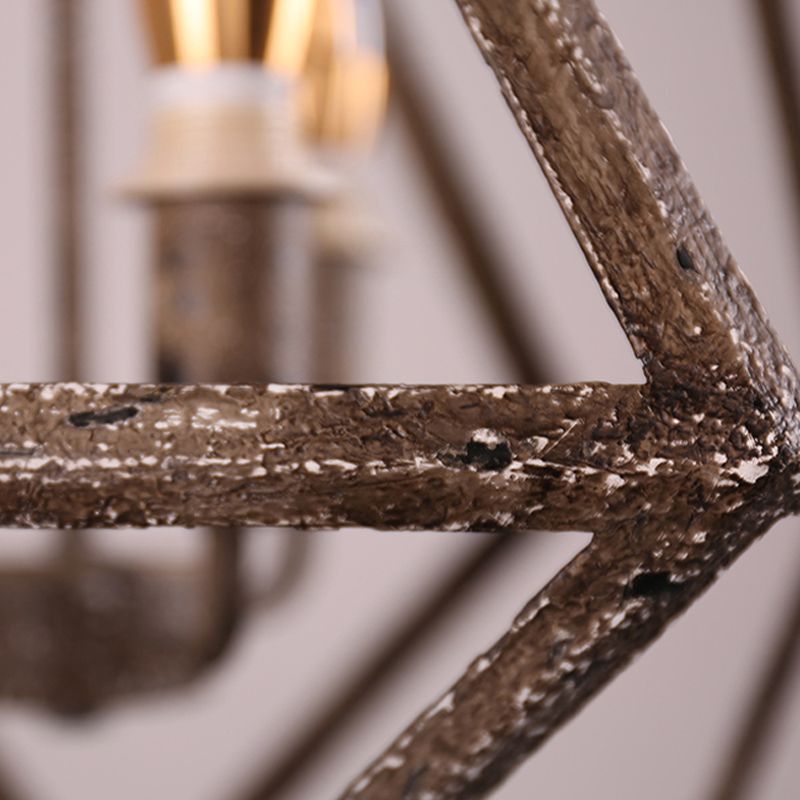 Rust Geometric Pendant Lighting Classic Metal 3 Lights Dining Room Chandelier with Candle Shade