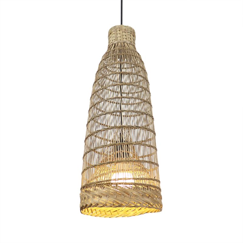 Hand-Worked Rattan Pendant Light Fixture Lodge Style 6"/8" W 1 Head Beige Ceiling Fixture for Restaurant