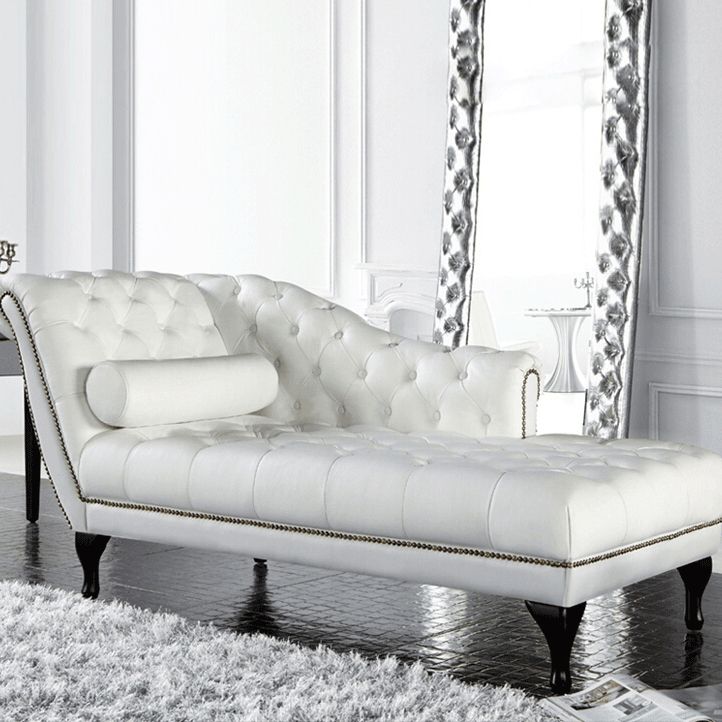 Living Room Chaise Flare Arm Leather Chaise Lounge with Tufted Upholster