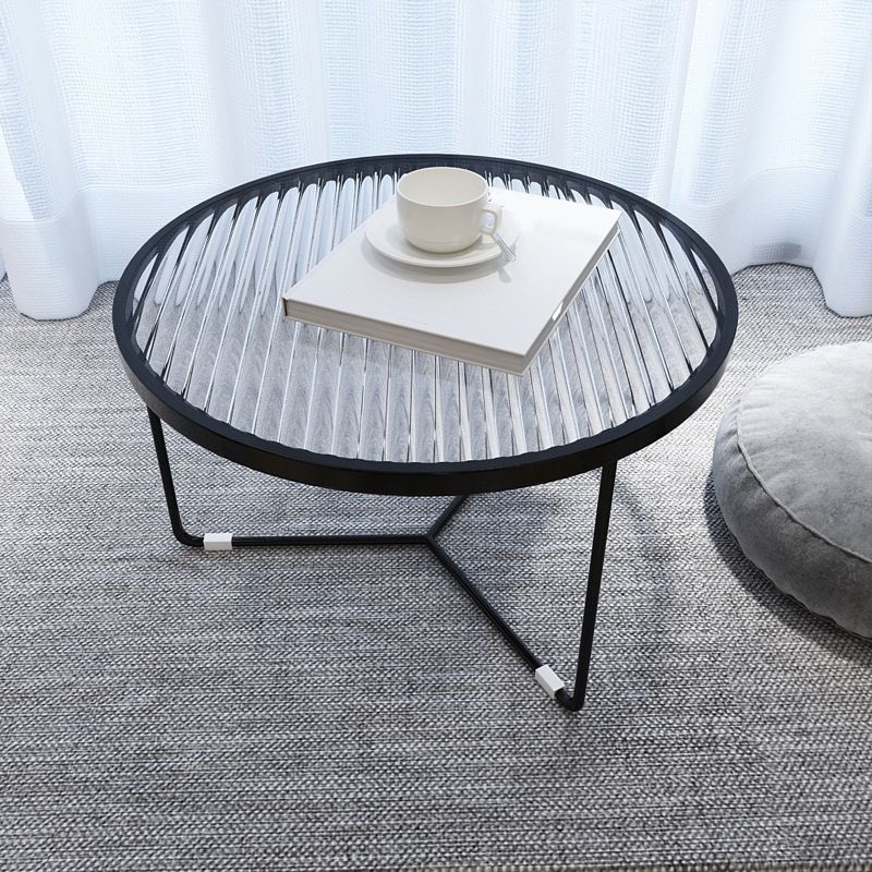 11.8" H Cross Legs Coffee Table Round Clear Glass Cocktail Table