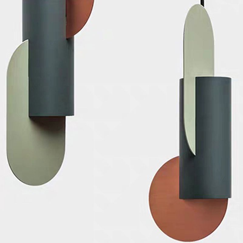 Geometric Cafe Pendant Light Metal Metal 1-Light Macaron Style Drop Lampe en vert-rose-rose