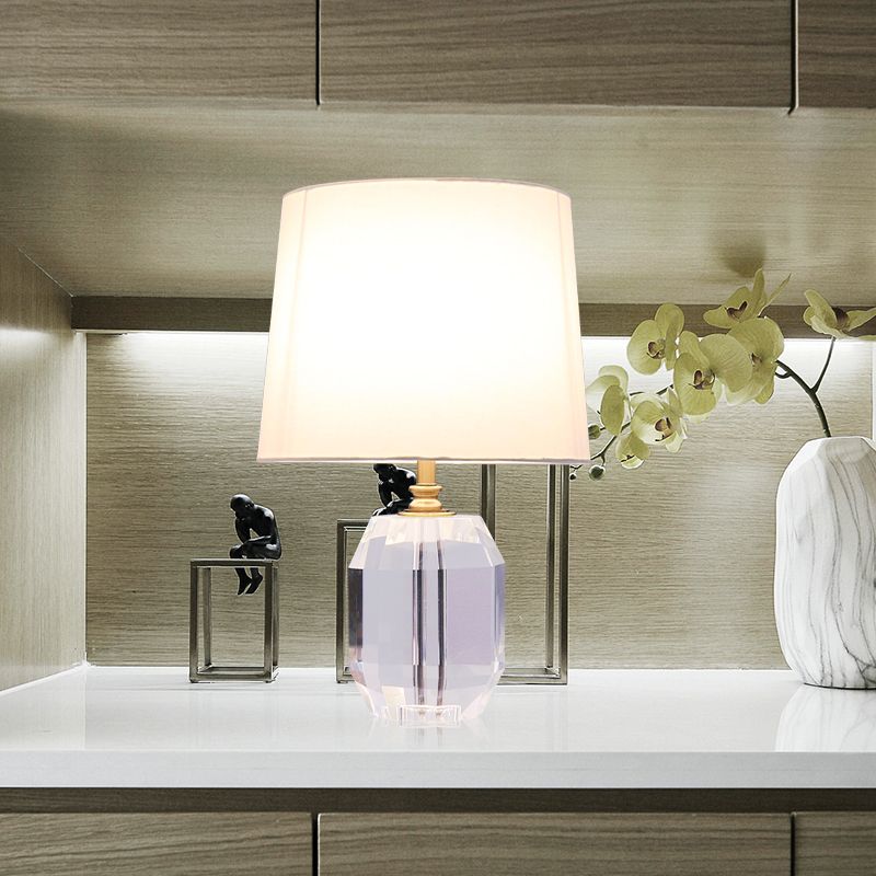 Illuminazione da comodino minimalista affusolata, lampada da comodino per soggiorno a 1 testa in cristallo tagliato a mano in bianco, lunga 18"/21"