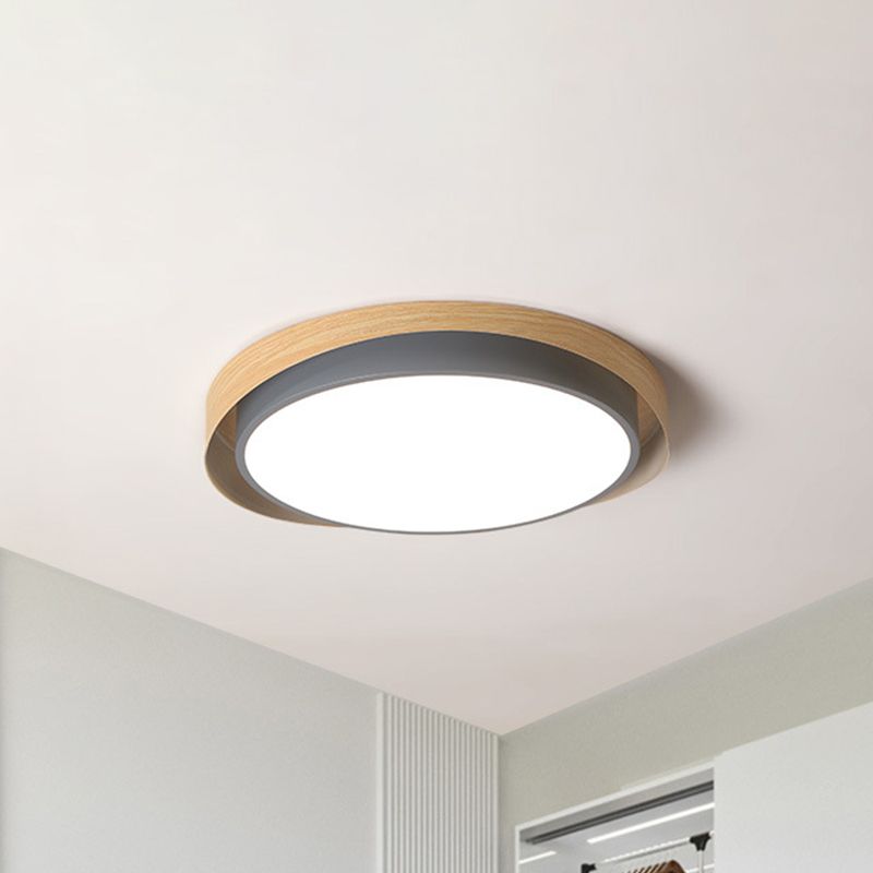16.5"/20.5" W 2-Shade Circular Ceiling Light Macaron Metal Blue/Grey and Beige LED Flush Mount Fixture for Child Bedroom, Warm/White Light