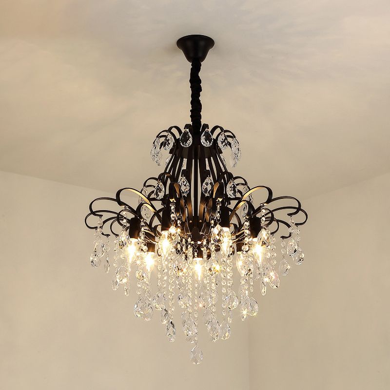Candle Dining Room Down Chandelier Country Crystal Drape Pendant Lighting Fixture